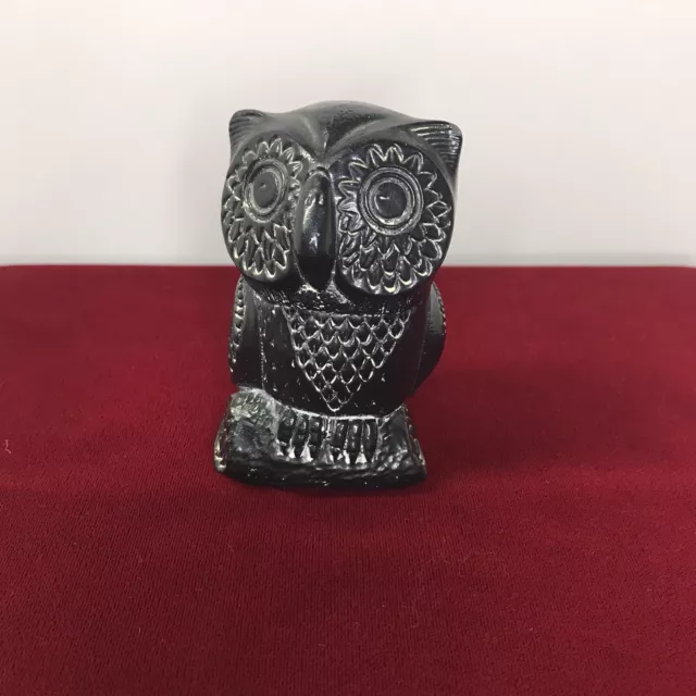 Vintage Gray Black OWL Carved Soapstone Made In Canada Aardik Collection