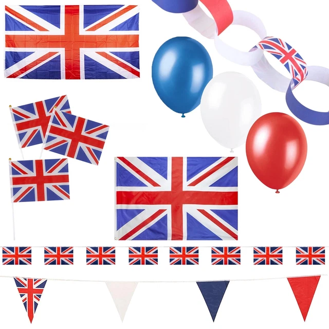 UNION JACK RED White Blue Bunting Balloons GB King Royal Street Party ...