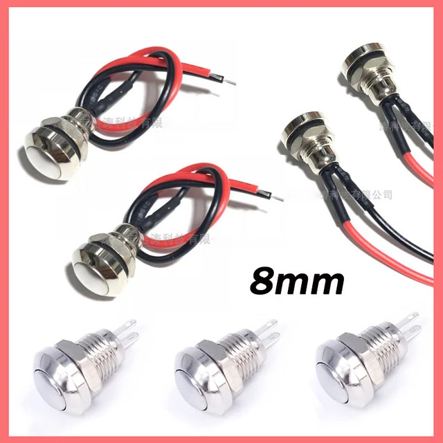 3 Pack Pre-Wired Mini Push Button Switches - Momentary N/O 12V 5AMP SPST OFF-ON