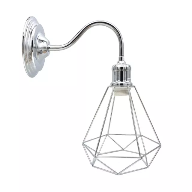 Chrome Metal Wall Sconce Light Swan Neck Arm E27 Bulb Holder