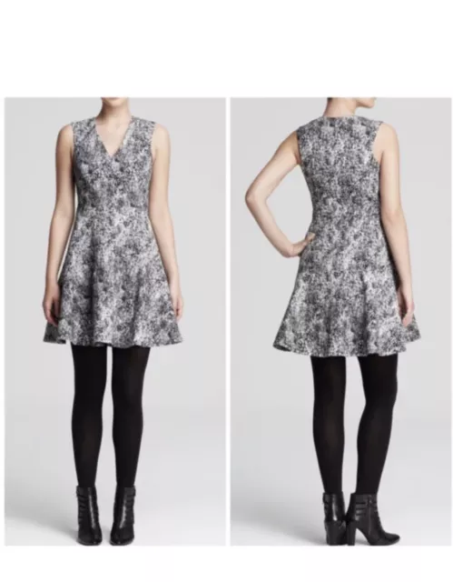 Rebecca Taylor Black White Structured Fit Flare Jacquard Dress Sz 2 New