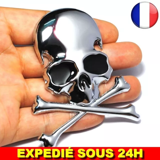 ✅3D Logo Métal Crâne Squelette Voiture Auto Moto Autocollant Camion Tete De Mort