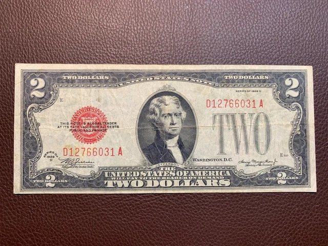 1928-D Two Dollars Bill Red Seal Note D 12766031 A good condition