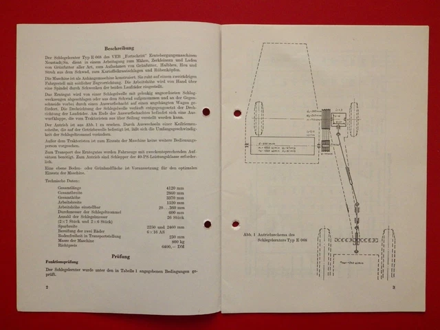 ALTES HEFT PRÜFBERICHT SCHLEGELERNTER VEB Fortschritt Neustadt 1961 ( F ...