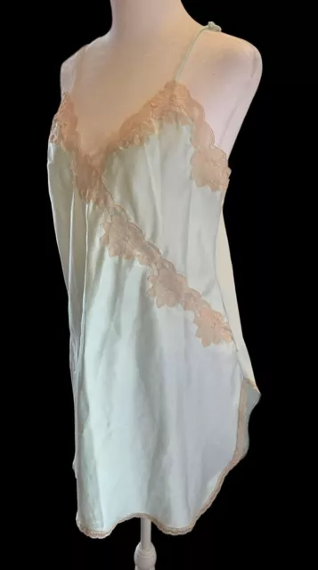 VINTAGE MISS ELAINE BLUE Beige Lace Chemise Nightgown Slip Dress Side ...
