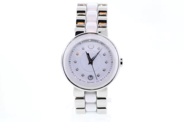 Ladies Movado 0606540 CERENA Stainless Steel & Ceramic Diamond Accented Watch