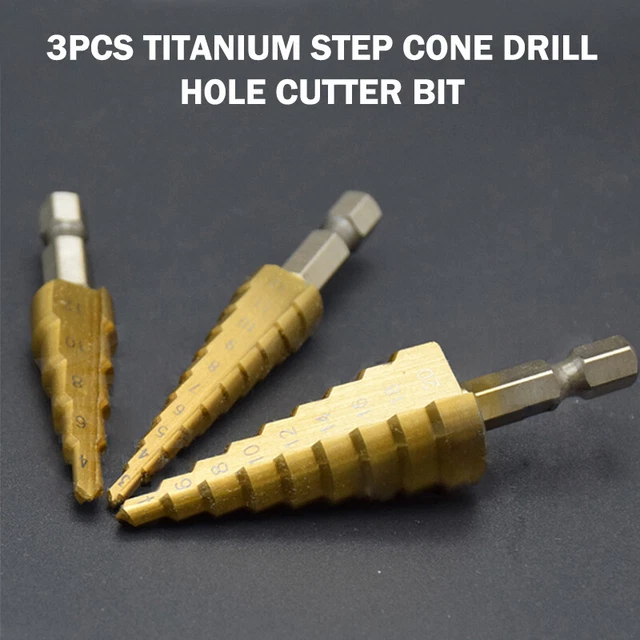3pcs Titanium Drill Bits Set Step Cone Hole Cutter HSS Large Tools + PouchvyCp