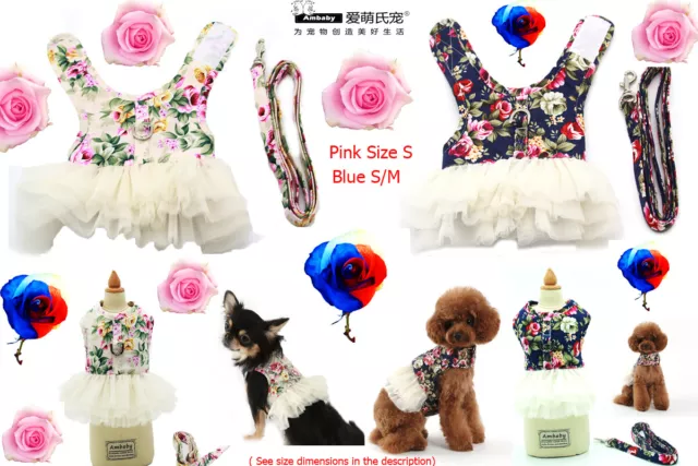 Ambaby Small, Medium Hawaii Floral Dog Dress Harness Leash Mesh Puppy Vests Cat