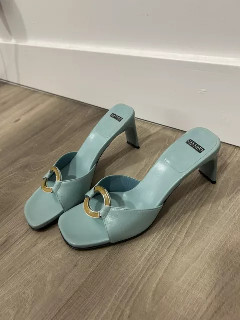 CASADEI VTG Baby Blue Leather Mules O Ring 39.5 US 9