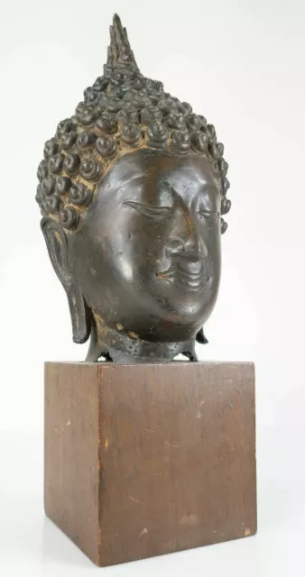 Antique Early South East Asian Sukhothai Bronze Buddha Head Thailand