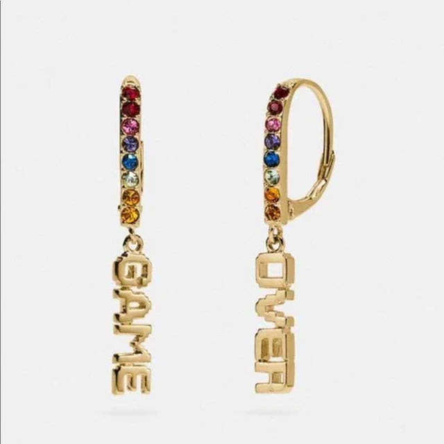 Coach Pac-Man Earrings Game Over Drop Multi color Gold Tone Limited Edition