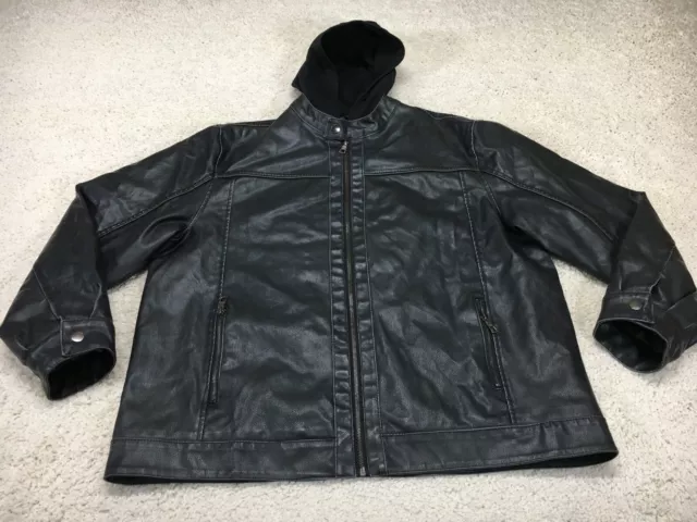 Arizona Jeans Jacket Mens 2XL XXL Black Goth Faux Leather Coat Full Zip Hooded