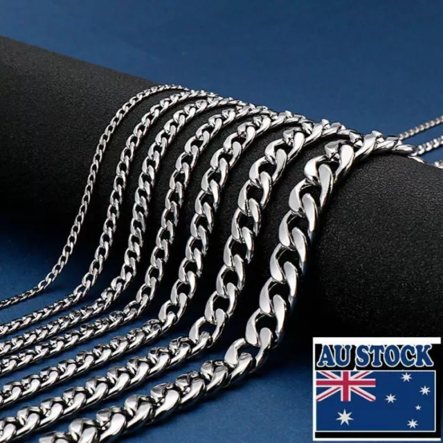 Wholesale 316 Stainless Steel 2-15mm Curb Cuban Chain Necklace Women MEN 40-90cm