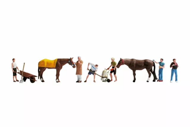 Noch 15634 1/87 Ho Personnages Lot 12 Figurines Travail D'ecurie Chevaux H0