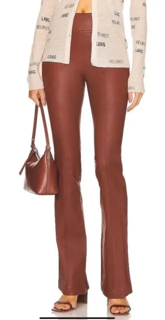 $1,095 HELMUT LANG Cinnamon Brown Leather Bootcut Trouser Stretch Pants Sz 8 NWT