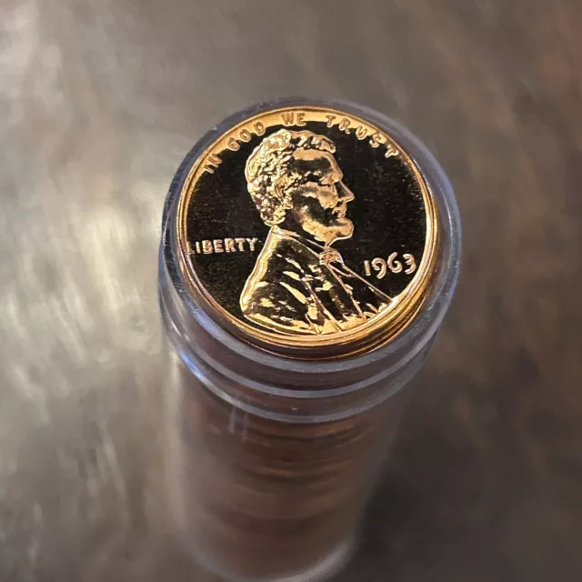 1963 Gem Proof Lincoln Memorial Cent PENNY Roll  (50) US Coins