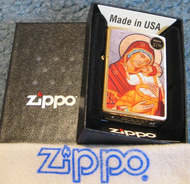 ZIPPO  RELIGIOUS Lighter VIRGIN MARY with CHILD 80631 Mint In Box 2023 BRASS New