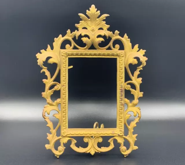 Antique French Large Embossed Gold Gilt Bronze Brass Photo Picture Frame W/Easel