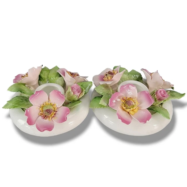 Vintage Royal Adderley Candle Holders Prairie Rose Pair Floral Mid Century