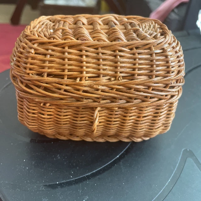 Ancienne Boîte Vintage En Osier Et Bois Marron - Décoration