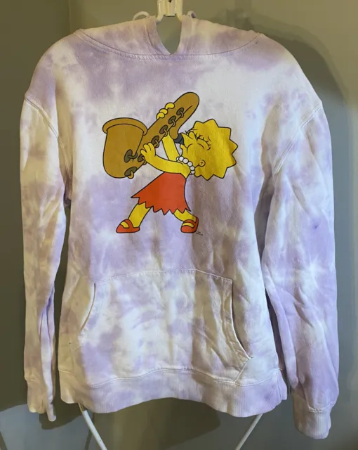 The Simpson’s Sweatshirt Lt Purple Tie-Dye Lisa Trombone Hoodie Small Unisex