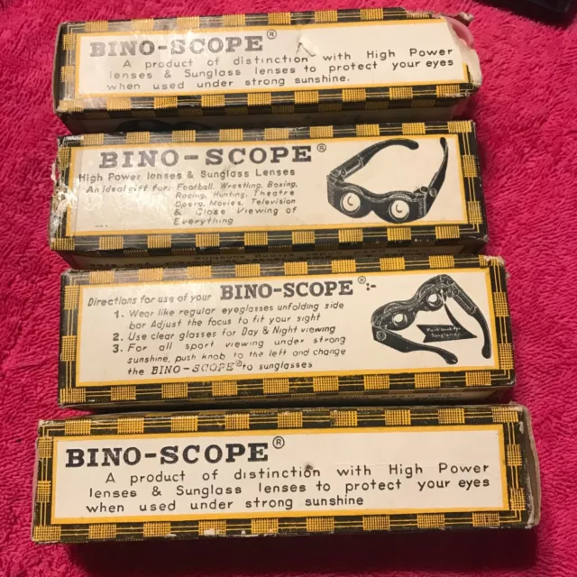 Vintage BINO-SCOPE Glasses 4 of them in Original Box Magnifies - COLLECTORS!!!