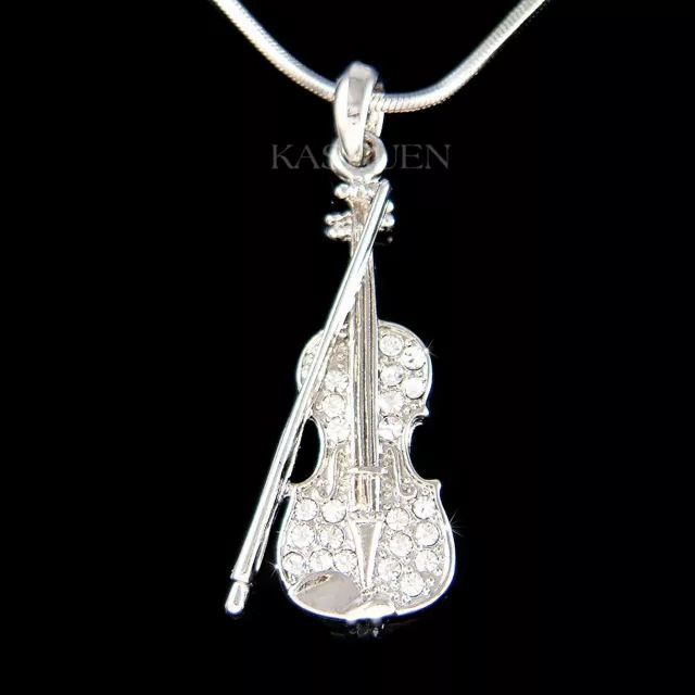 VIOLIN made with Swarovski Crystal CELLO VIOLA Fiddle MUSIC Musical Necklace NEW