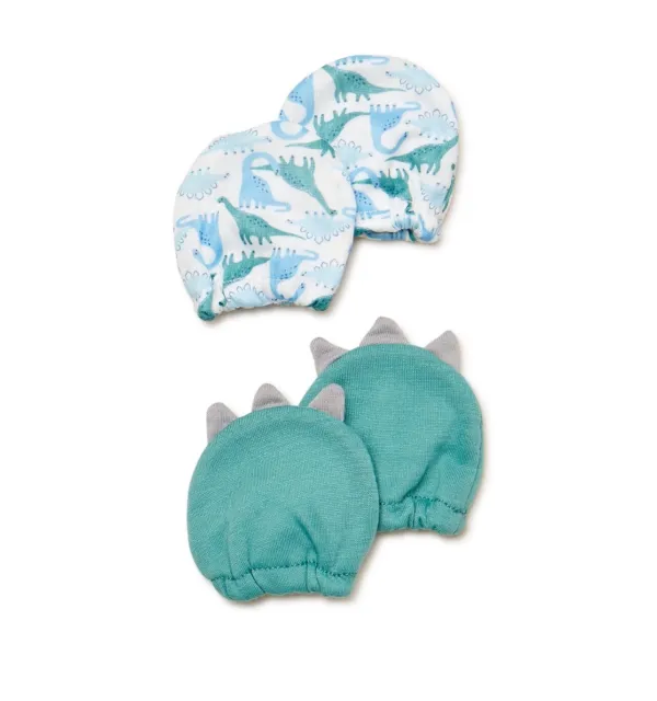 Carter’s Newborn 2 Pair Set Of Dinosaur Baby Mittens New