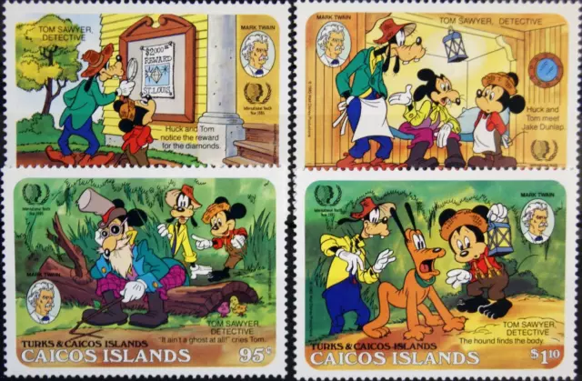 CAICOS ISLANDS 1985 80-83 Disney Cartoons 150th Bday Mark Twain Youth Year MNH