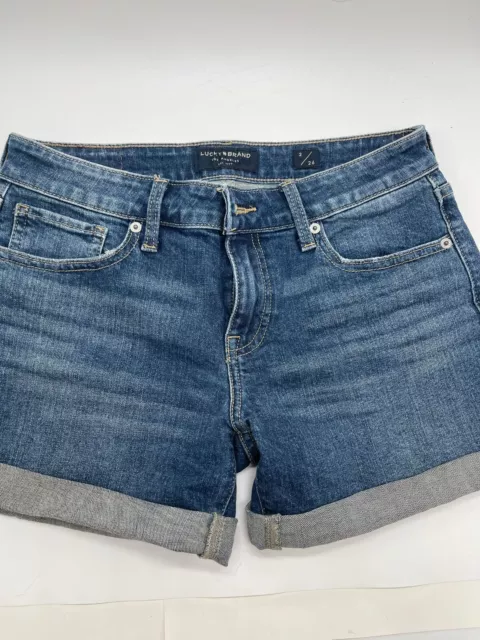 Lucky Brand Shorts Women's 2/26 Blue Denim The Roll Up Mid-Rise Cuffed Outdoor