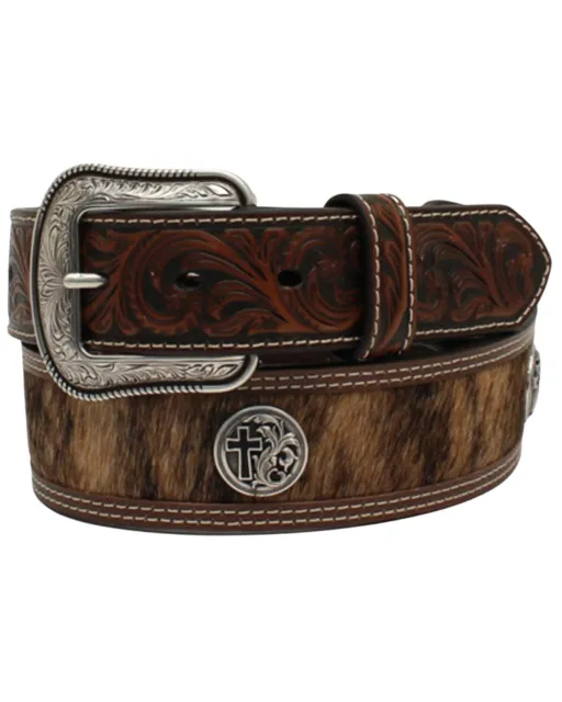 M and F Western Men's Cross and Calf Hair Leather Belt - D100011302