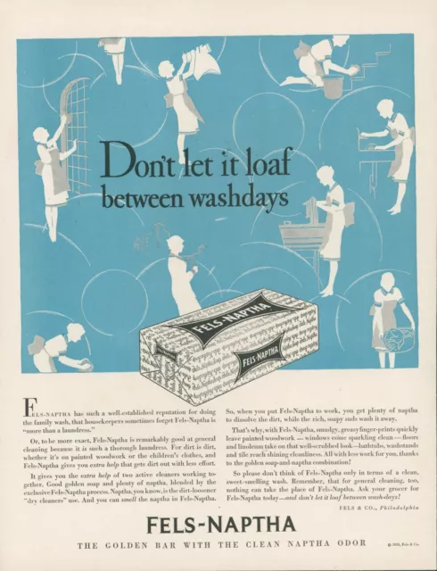 1928 Fels Naptha Soap Golden Bar Clean Odor Not Just Washday Vtg Print Ad PR1
