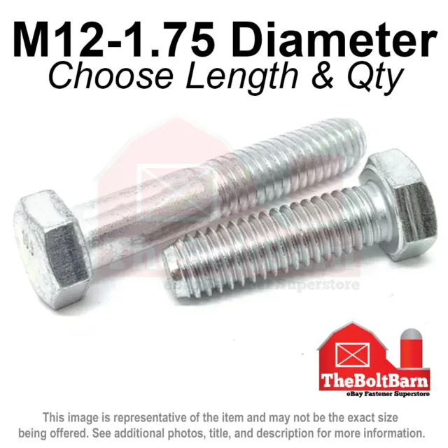 M12-1.75 Class 10.9 Hex Cap Screws Bolts COARSE Thread Zinc (Pick Length & Qty)