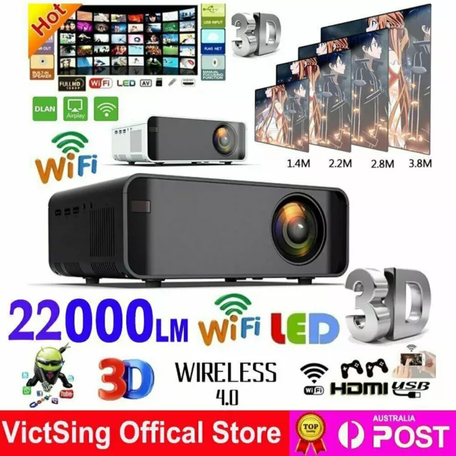 Smart 1080P HD Android WiFi 3D Mini Video Projector Home Theatre Cinema HDMI USB