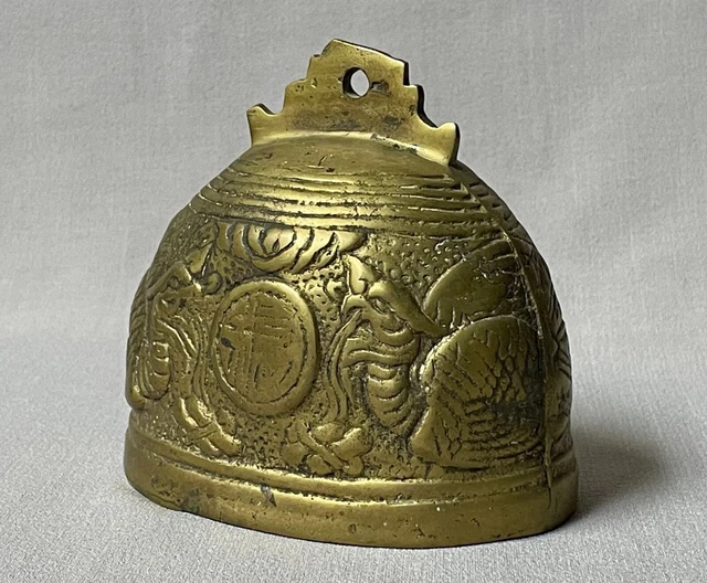 Vintage Qing Chinese Cast Bronze Temple Bell w/ Phoenix Birds