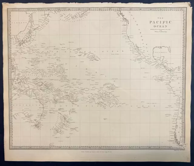 Australia New Zealand Pacific Islands 1840 S.d.u.k.  Antique Steel Engraved Map