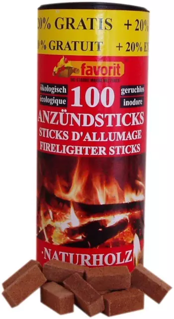 Favorit Anzündsticks 120 Stück für Grill, Kamin und Ofen aus Naturholz