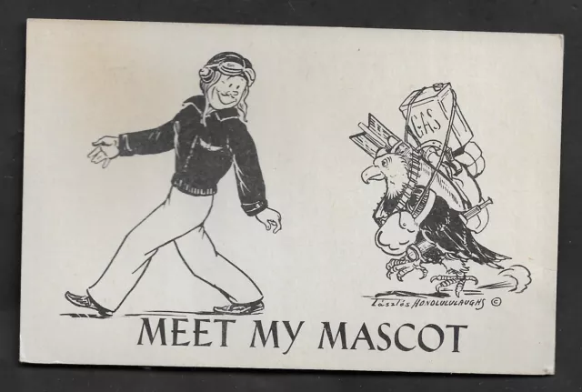 WW2 T.H. Laszlo's Honolululaughs "Meet My Mascot" Postcard
