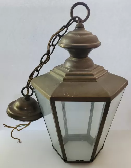 Hanging Brass Pendant Outdoor Porch Light Fixture Beveled Glass Panels