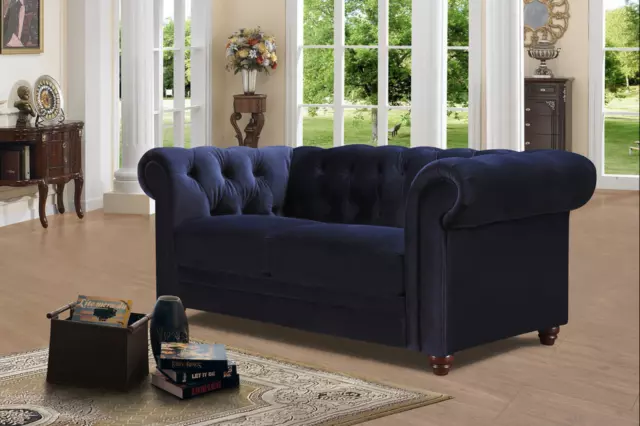 Chesterfield 2 Seater Blue Velvet Sofa (1 SOFA) excellent condition - ByDezign