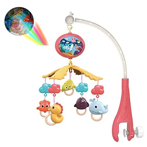 Multi Function Baby Musical Crib Mobile Bed Bell, Ocean Animals Theme (Red)