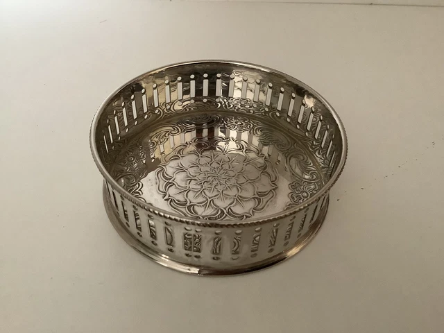 Sheffield Silver Plate On Copper Wine Bottle Coaster 9.5 Cm Diameter