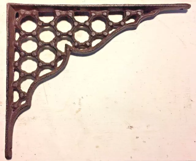 SET OF 2 LARGE HONEYCOMB LATTICE SHELF BRACKET BRACE Rustic Antique Brown Iron