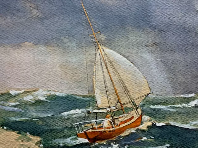 #101 Watercolor Sea Original Signed F.F. Frank Follmer Sailboat Boy cardboard