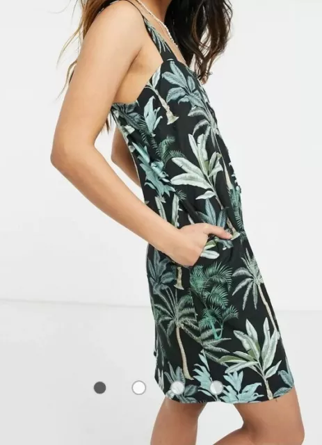 Warehouse Size 12 BNWT Palm Print Square Neck Button Front Dress New RRP £42