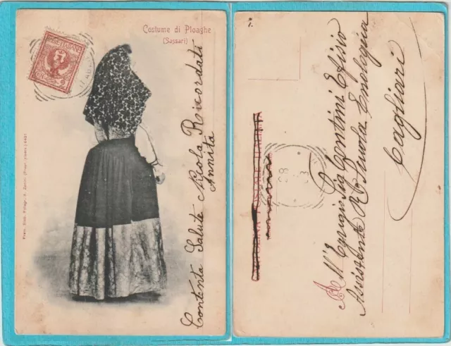 Cartolina  PLOAGHE - Sassari - Costume. Viagg. 1903