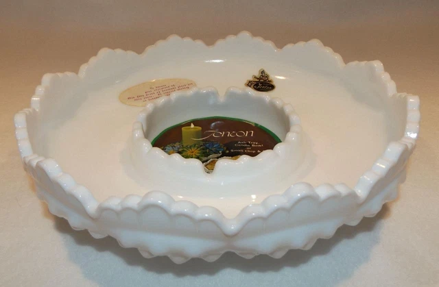 NOS Fenton Hobnail Ashtray/Candle Holder/Chip Dip Bowl Signed Milk Glass White