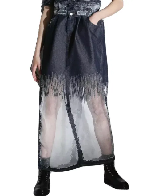 $398 Diesel Women’s F-S-01- Long Denim Skirt 084HI Transparent Effects Size 23