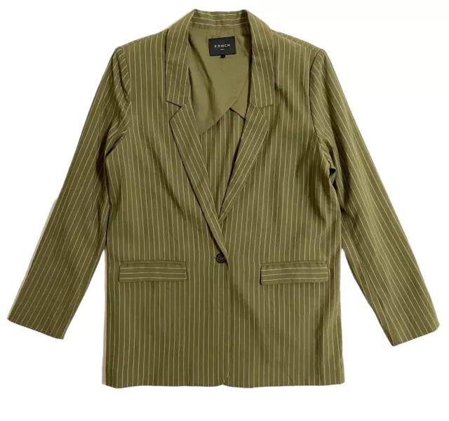 FRNCH Blazer Jacket Green Pin Stripe One Button Casual Career SZ L NWT $130