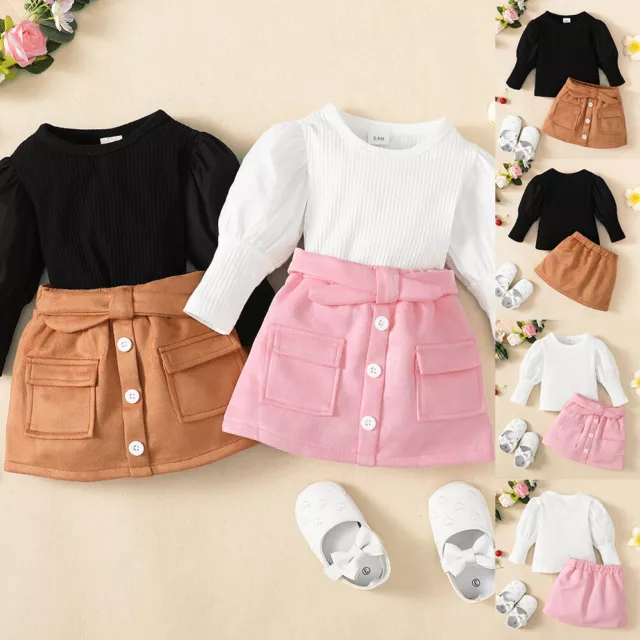 Girls Dress Kids Baby Toddler Long Sleeves Tops+Skirt Party Outfits Clothes Set